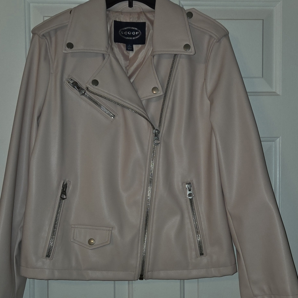 SCOOP Women's Light Pink Faux Leather Jacket